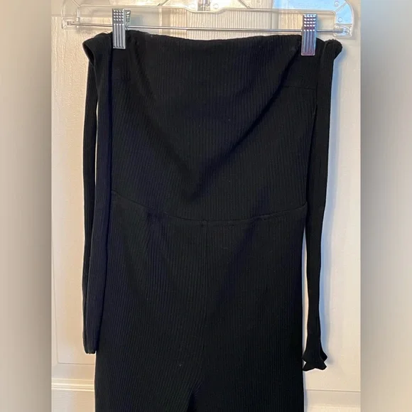 NBD Eden Jumpsuit Black Revolve Ribbed Off Shoulder Cropped Tie Size S - Picture 4 of 6